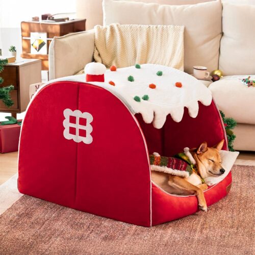 Festive Snow House Orthopedic Dog Bed - Christmas 