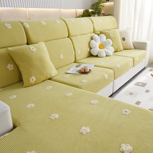 Floral Embroidered Fleece Sofa Anti-Scratch Stretc