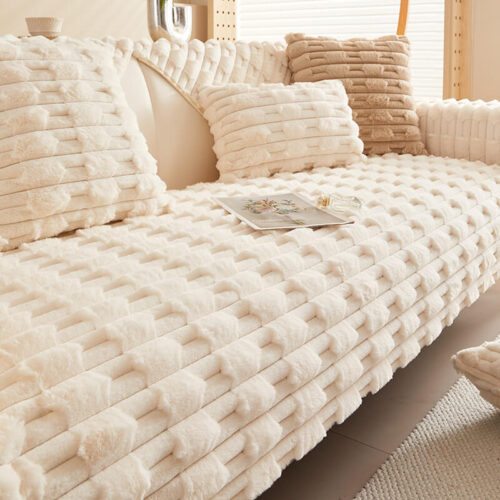 Fluffy Plush Striped Furniture Protector Couch Cov