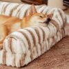 Fluffy Striped Orthopedic Bolster Dog Bed - Luxe C