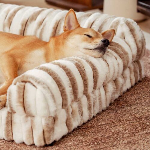 Fluffy Striped Orthopedic Bolster Dog Bed - Luxe C