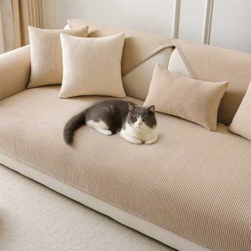 Modern Cream Vertical Stripes Fleece Couch Cover f