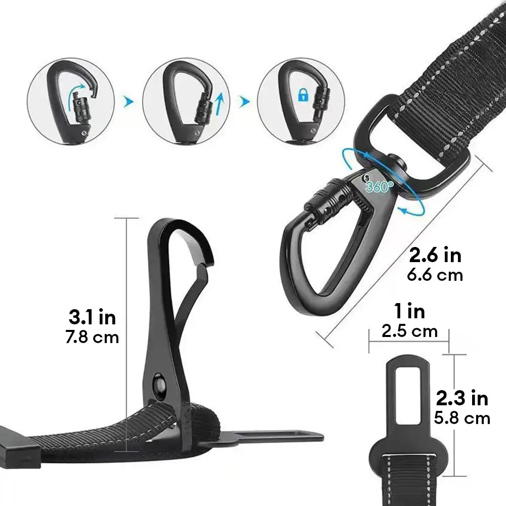 3 in 1 Dog Car Seat Belt Bungee With 360° Lockable