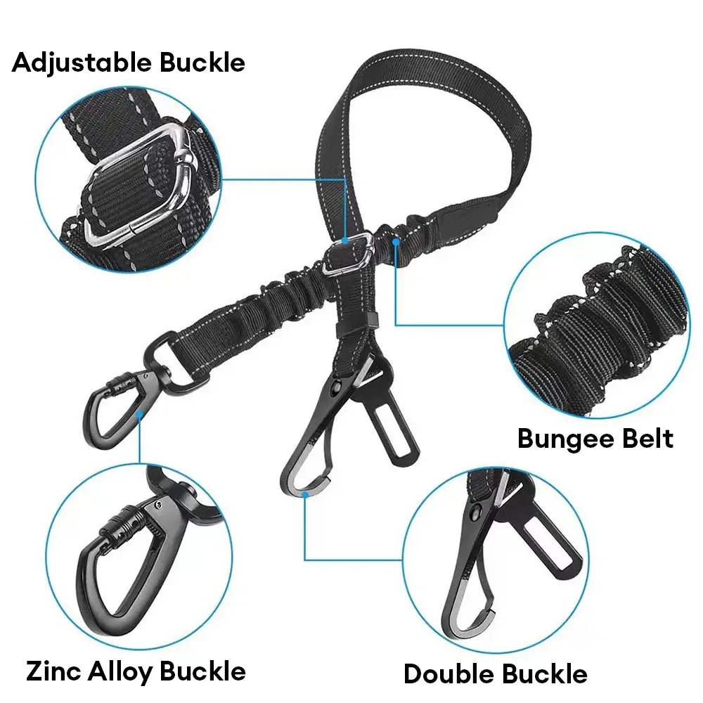 3 in 1 Dog Car Seat Belt Bungee With 360° Lockable