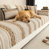 Color-Blocked Striped Chenille Non-Slip Couch Cove