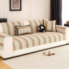 Color-Blocked Striped Chenille Non-Slip Couch Cove