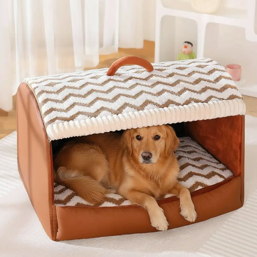Cozy Cabin Portable Semi-Enclosed Dog Bed with Roo