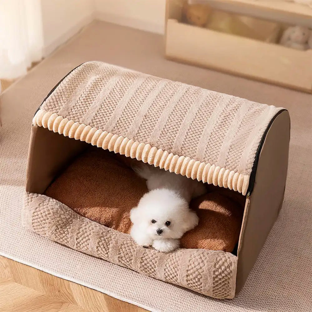 Cozy Cabin Portable Semi-Enclosed Dog Bed with Roo