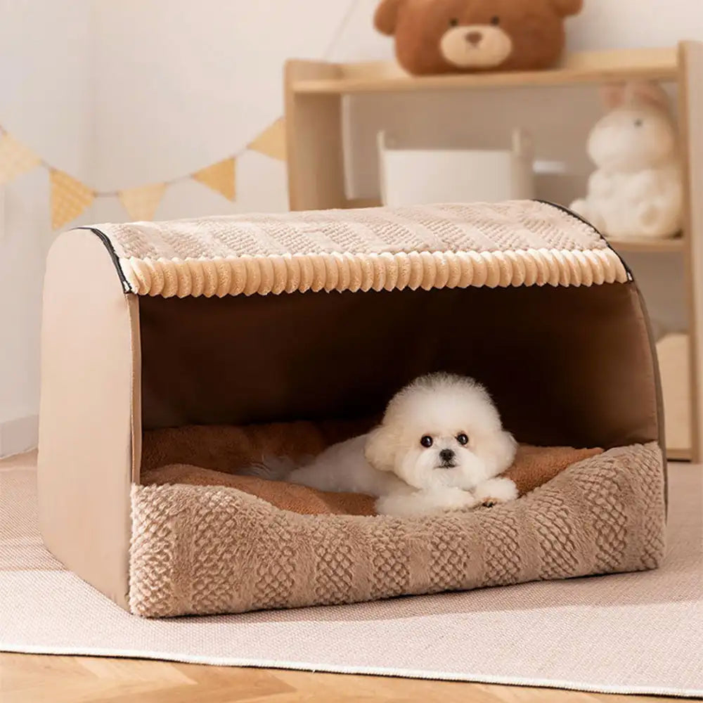 Cozy Cabin Portable Semi-Enclosed Dog Bed with Roo