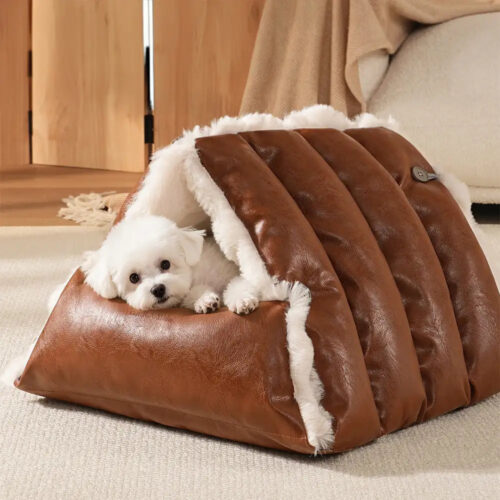 Faux Leather Vintage Multi-function Plush Dog Bed 