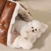 Faux Leather Vintage Multi-function Plush Dog Bed 