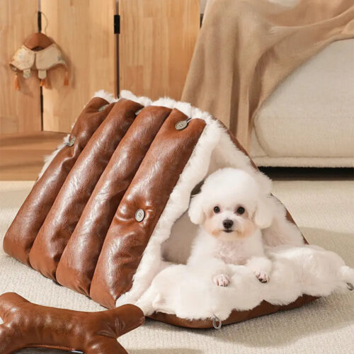Faux Leather Vintage Multi-function Plush Dog Bed 