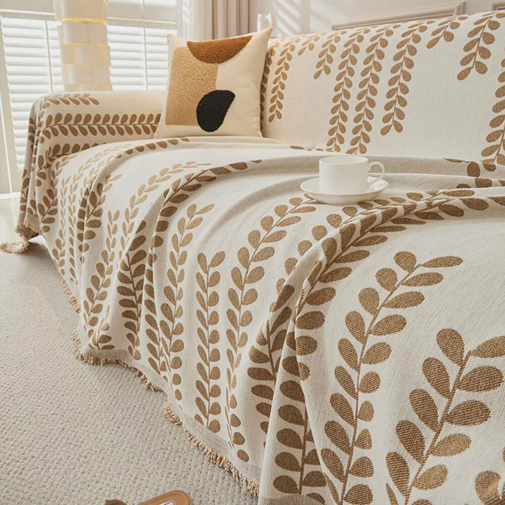 Leaf Stripe Chenille Fabric Fringe Decoration Couc