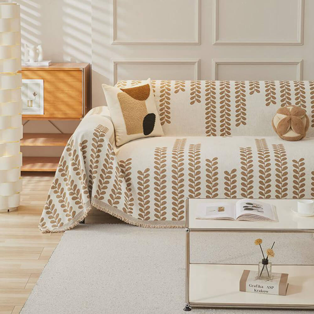 Leaf Stripe Chenille Fabric Fringe Decoration Couc
