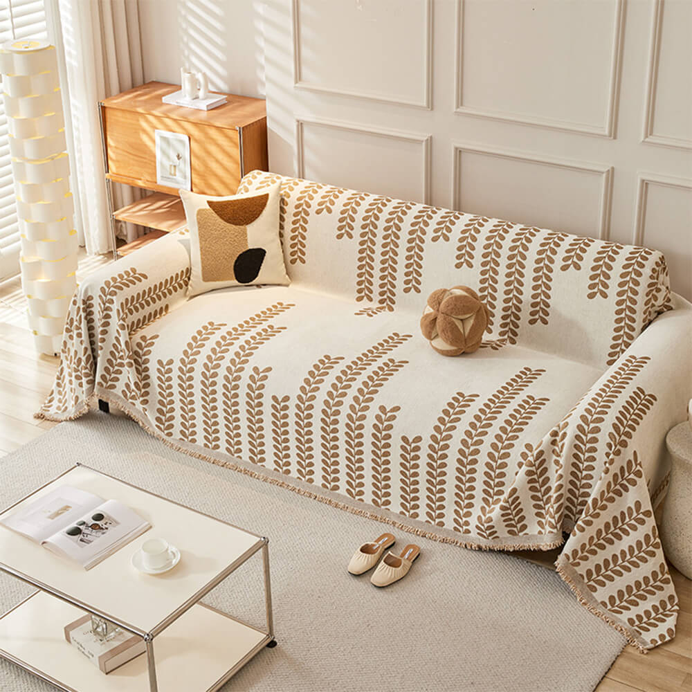 Leaf Stripe Chenille Fabric Fringe Decoration Couc