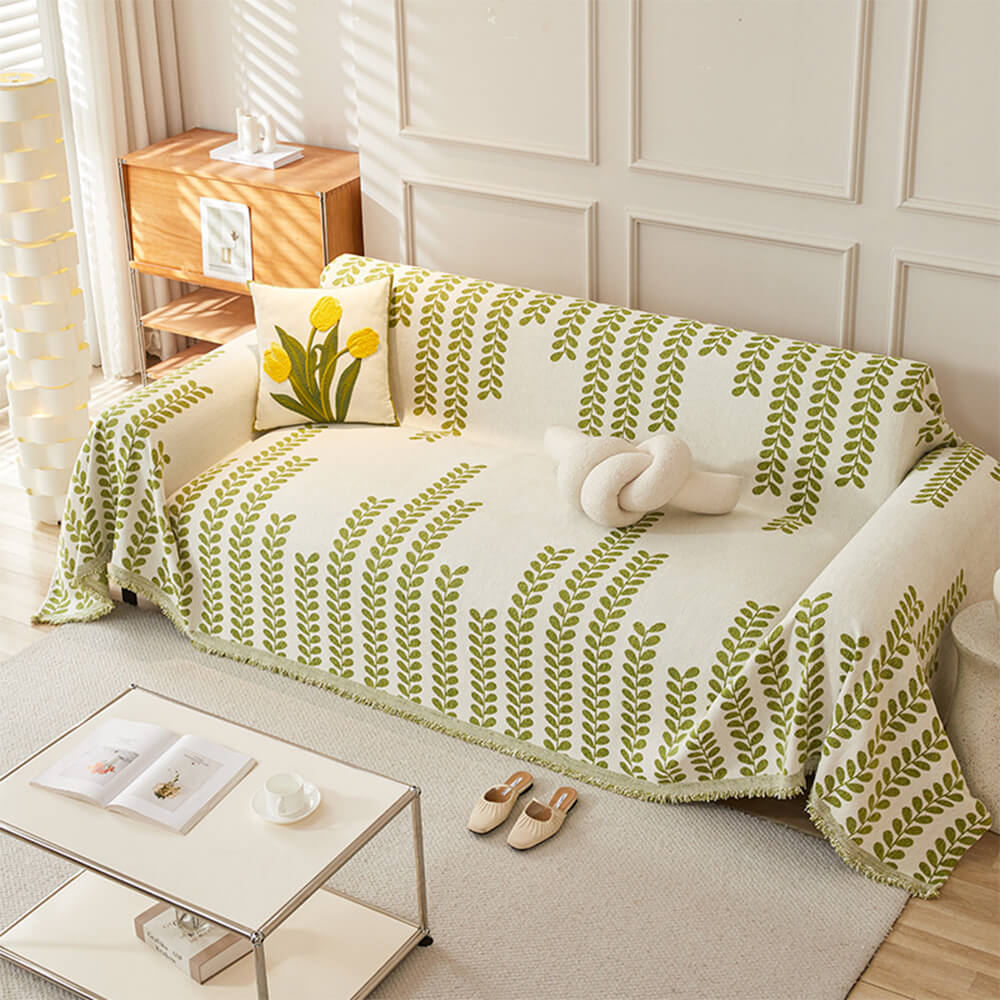 Leaf Stripe Chenille Fabric Fringe Decoration Couc