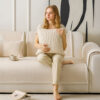 Modern Cream Vertical Stripes Fleece Couch Cover f