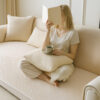 Modern Cream Vertical Stripes Fleece Couch Cover f