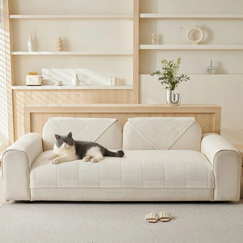 Plush Cream Geometric All Seasons Non-Slip Couch C