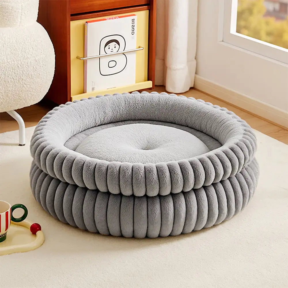Round Plush Comfort Dog Bed With Raised Sides - Cu
