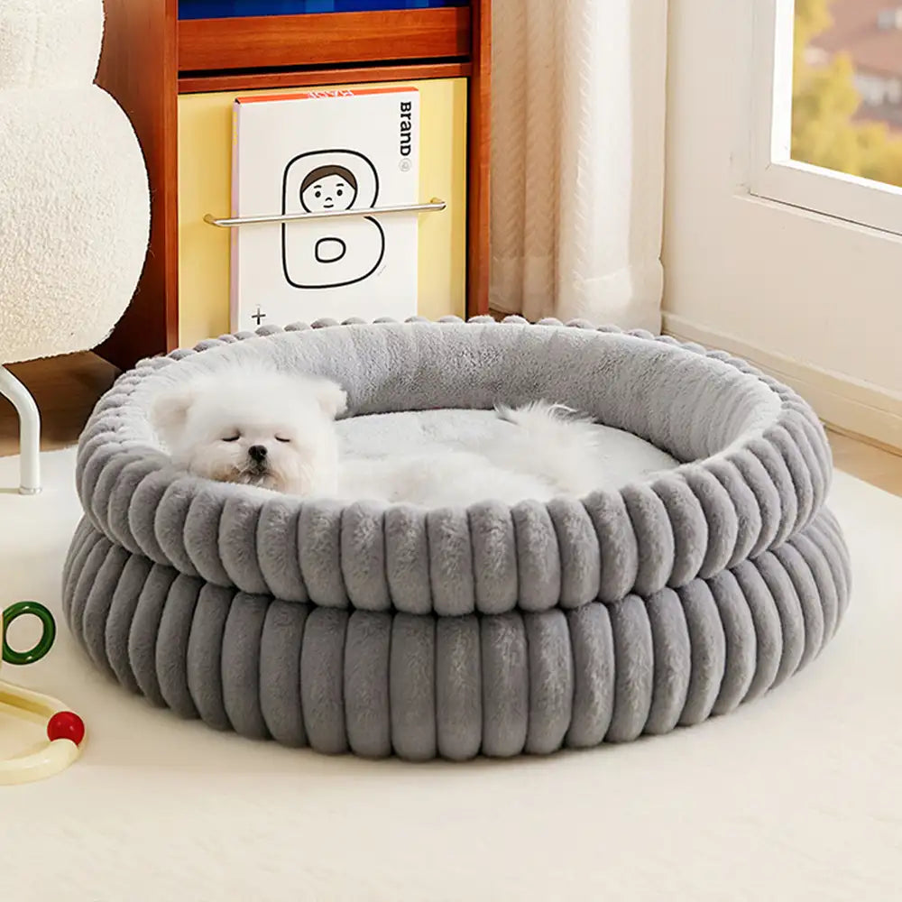 Round Plush Comfort Dog Bed With Raised Sides - Cu