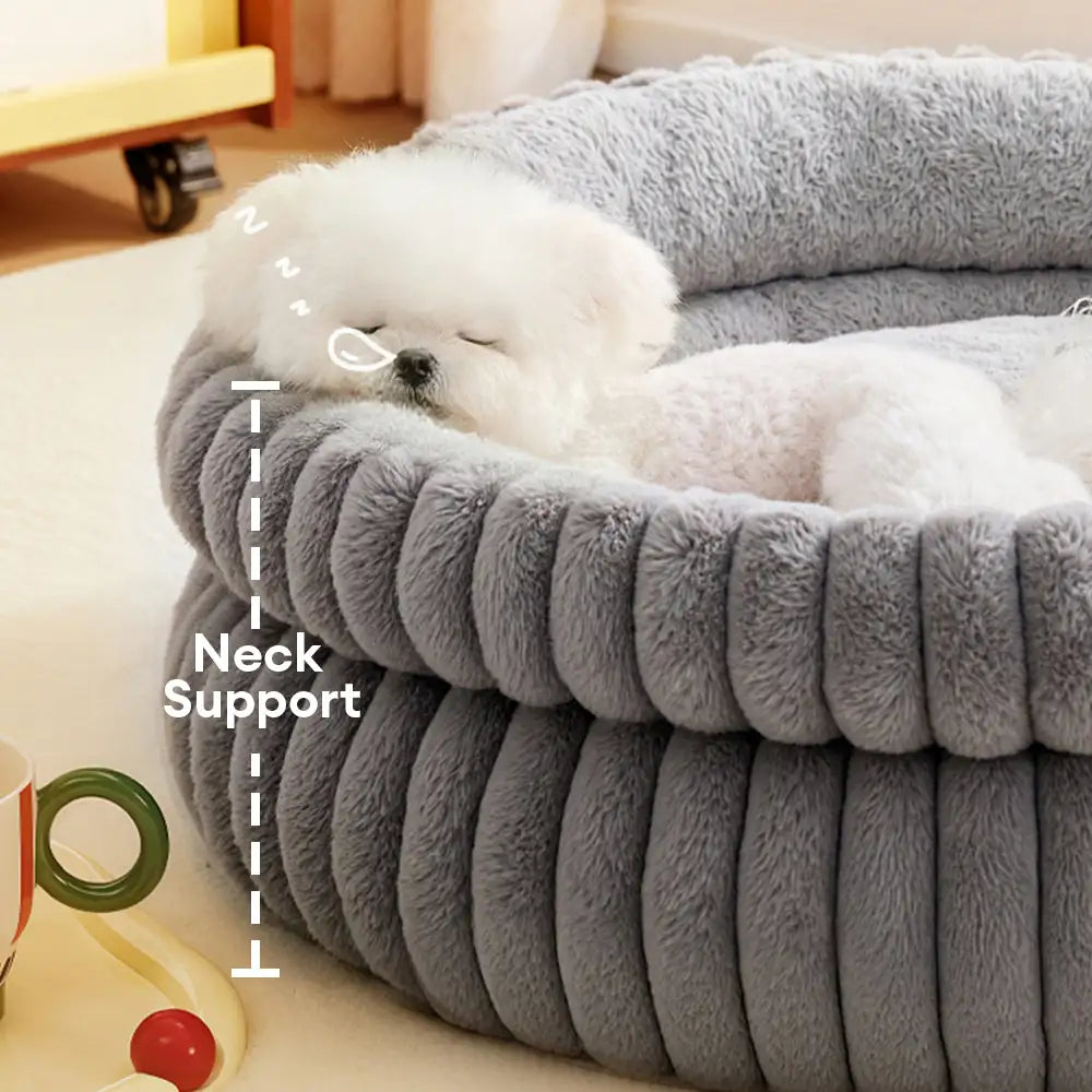 Round Plush Comfort Dog Bed With Raised Sides - Cu
