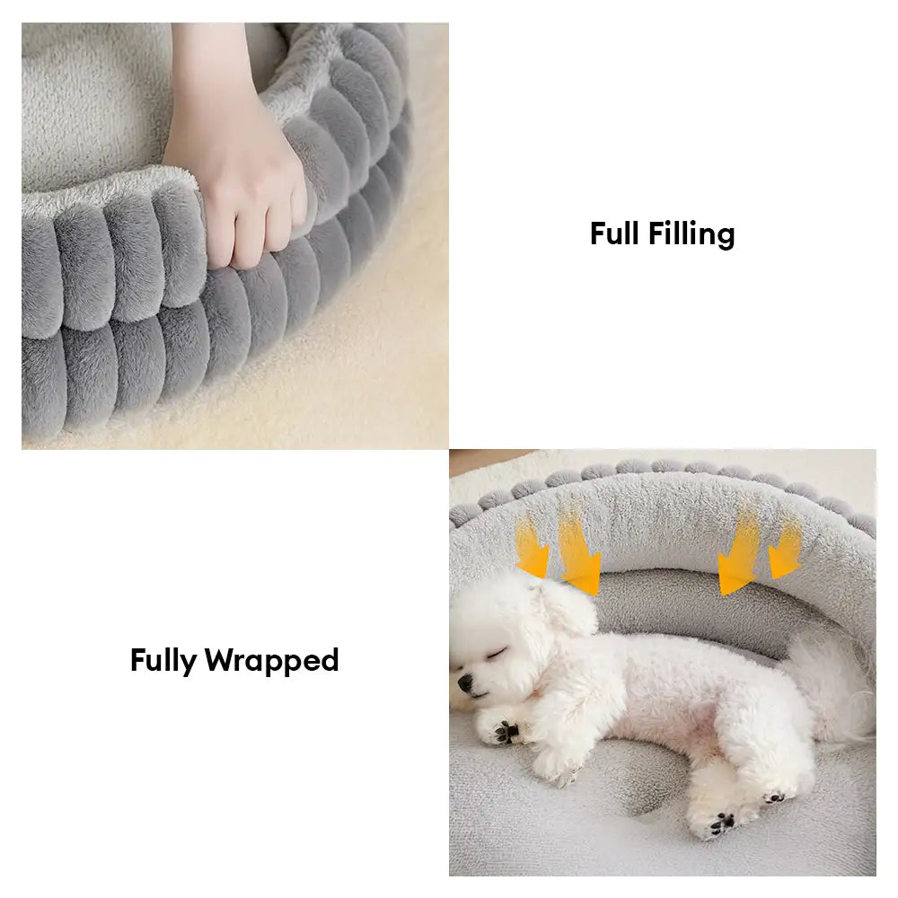 Round Plush Comfort Dog Bed With Raised Sides - Cu