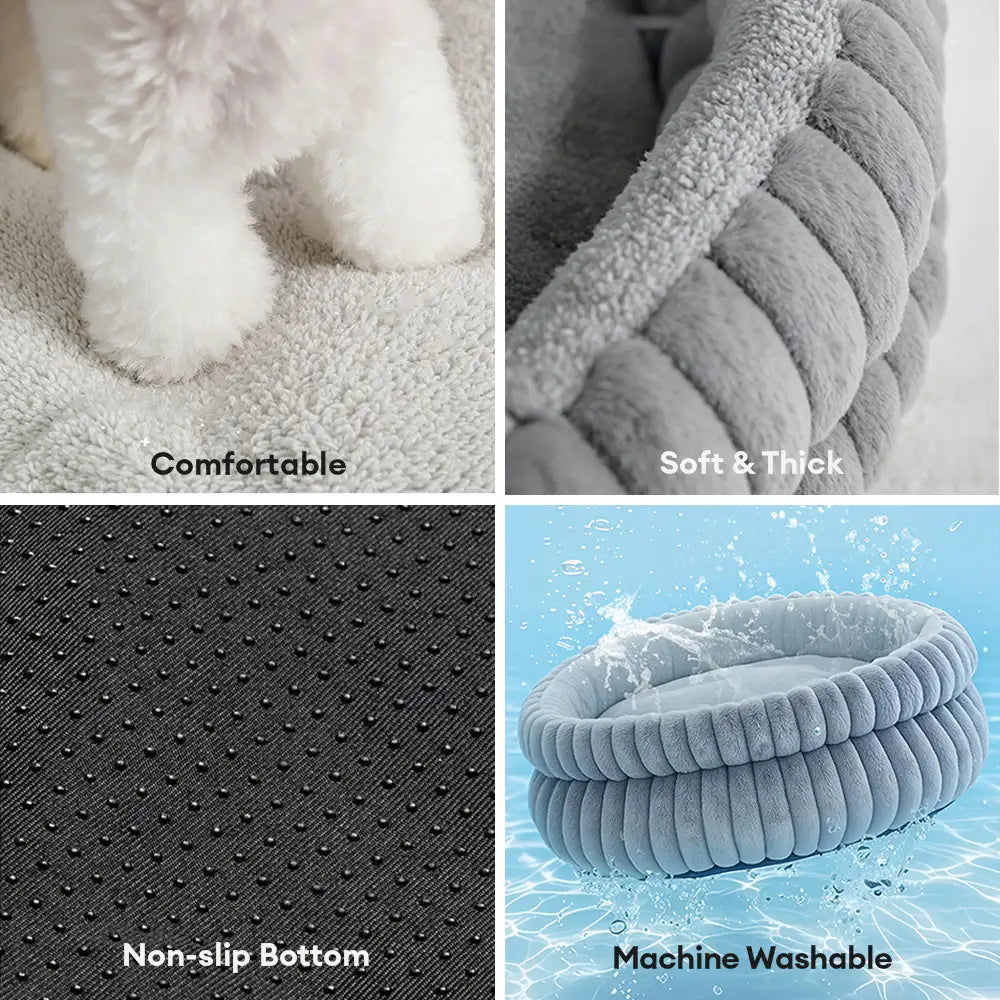 Round Plush Comfort Dog Bed With Raised Sides - Cu