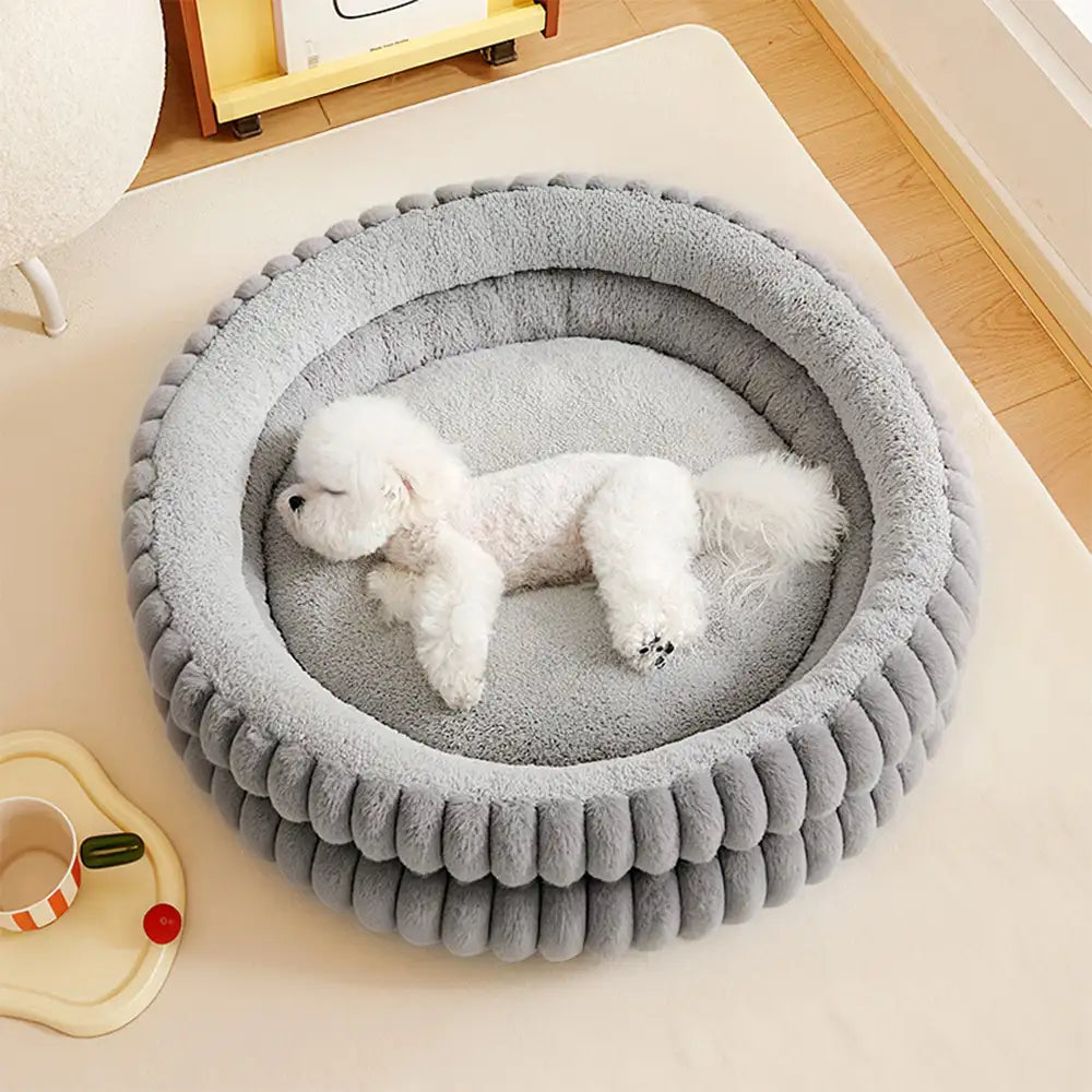 Round Plush Comfort Dog Bed With Raised Sides - Cu