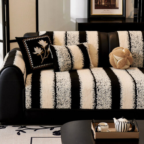 Striped Plush Chenille Thickened Cushion Protector