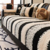 Striped Plush Chenille Thickened Cushion Protector
