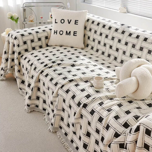 Stylish Checkered Fringed Tassel Chenille Sofa Pro