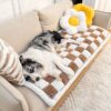 Cream-colored Large Plaid Square Fuzzy Pet Dog Mat