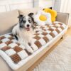 Cream-colored Large Plaid Square Fuzzy Pet Dog Mat