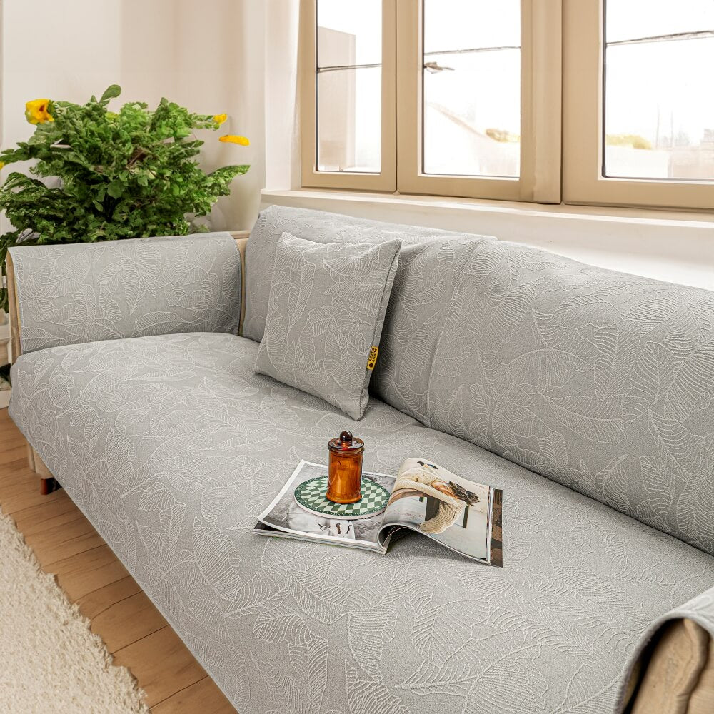 Luxury Solid Color Leaf Textured Jacquard Sofa Pro