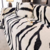 Luxurious Zebra-Print Fluffy Plush Sofa Protector 