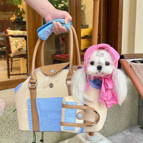 Portable Faux Woven Water-Repellent Pet Carrier Ba