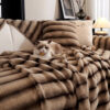 Striped Faux Rabbit Fur Sofa Protector Durable And