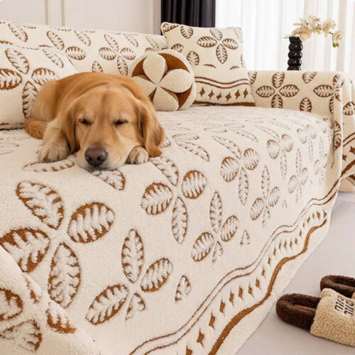 Thickened Jacquard Velvet Leaf Pattern Sofa Decora