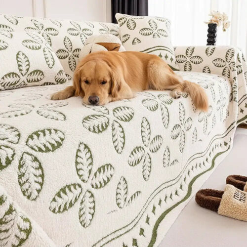 Thickened Jacquard Velvet Leaf Pattern Sofa Decora