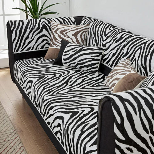 Wild Zebra Print Chenille Furniture Protector Couc