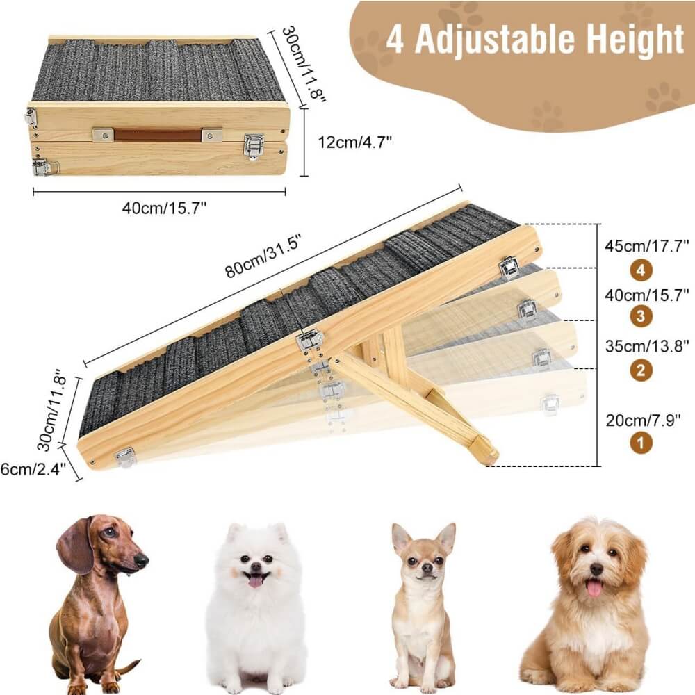 Wooden Dog Ramp 4 Levels Height Adjustable Foldabl