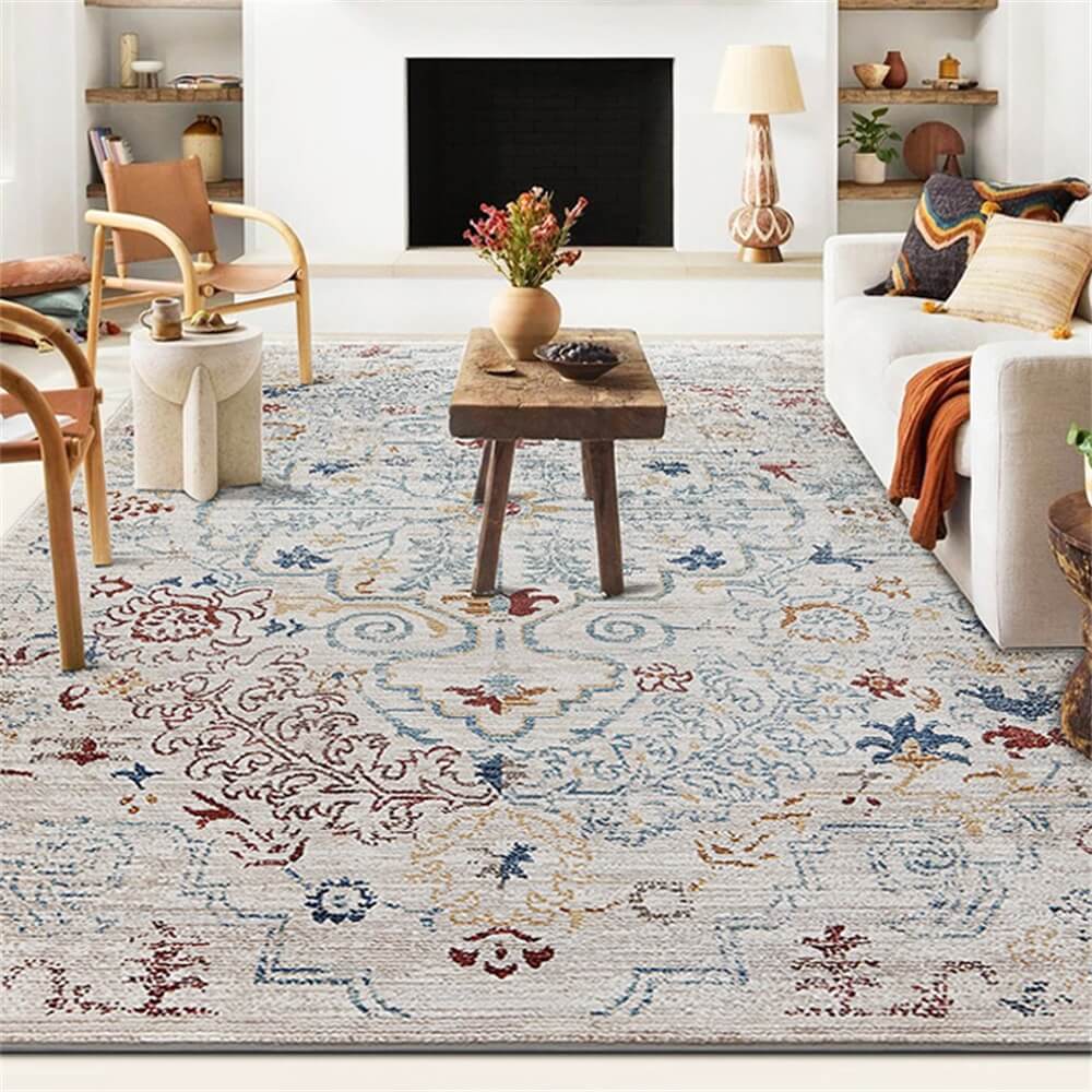 Vintage Blue & Cream Pet-Friendly Area Rug - Timel