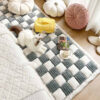 Cream-colored Large Plaid Square Fuzzy Pet Dog Mat