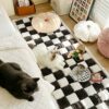 Cream-colored Large Plaid Square Fuzzy Pet Dog Mat