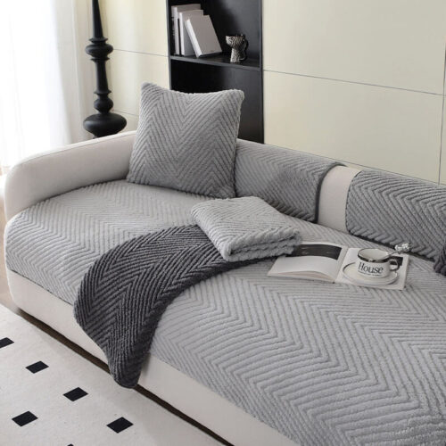 Thickened Plush Herringbone Non-slip Couch Cover