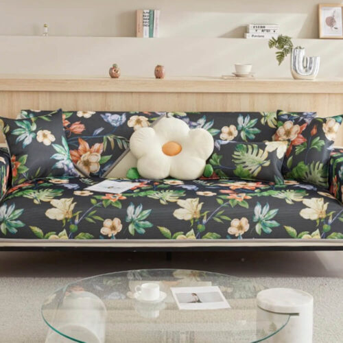 Tropical Leaves Cooling Non-slip Sectional Couch C