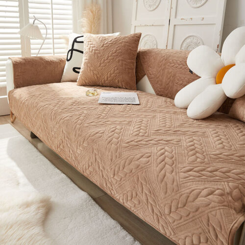 Warm Crystal Velvet Wheat Embroidery Non-Slip Couc
