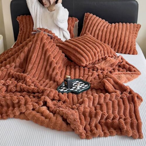Warm Faux Rabbit Plush Sofa Throw Blanket Human Do