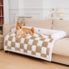 Cream Square Plaid Cozy Dog Mat Furniture Protecto